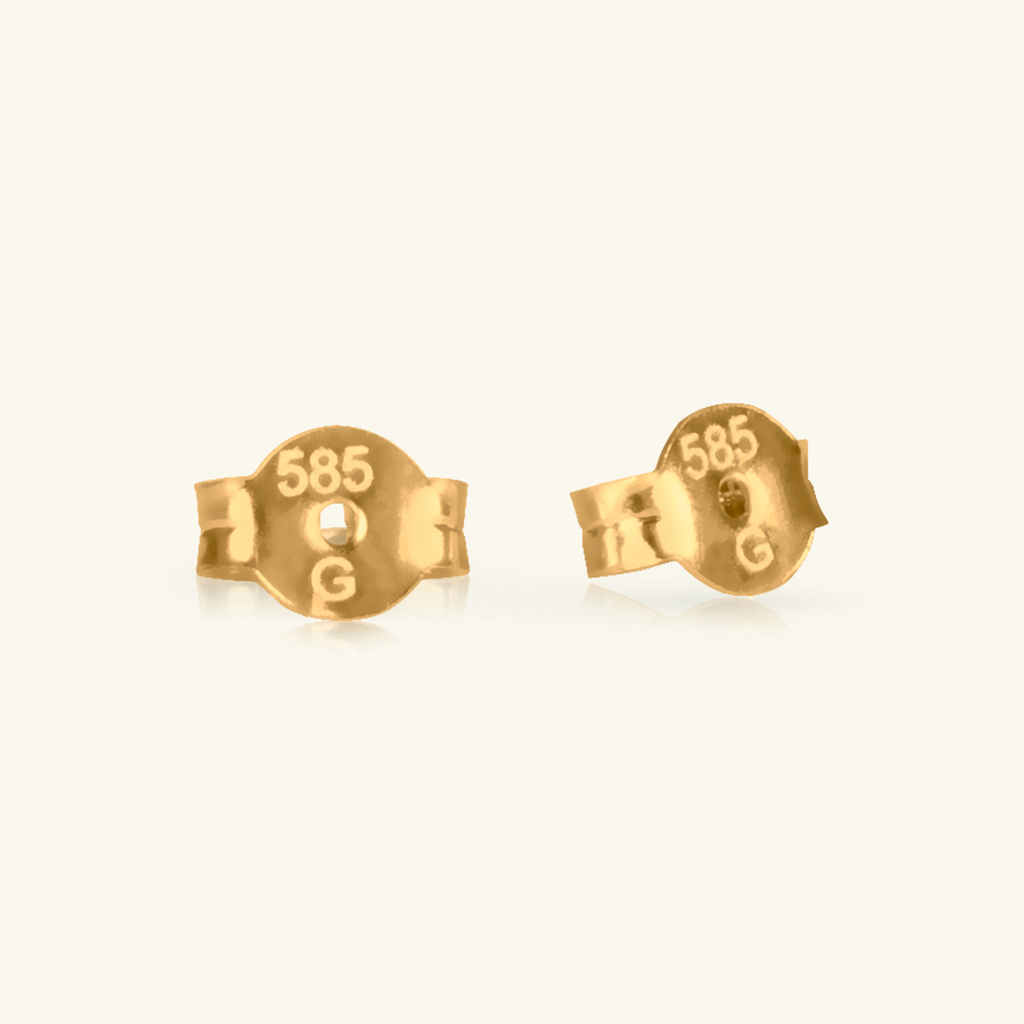 Close-up of push back post lock on Pave Side Midi Hoops 14k gold – Foundry