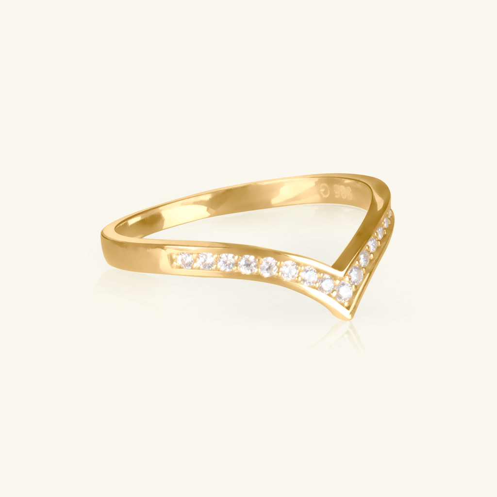 Close-up of Pave Wishbone Ring 14k gold – Foundry