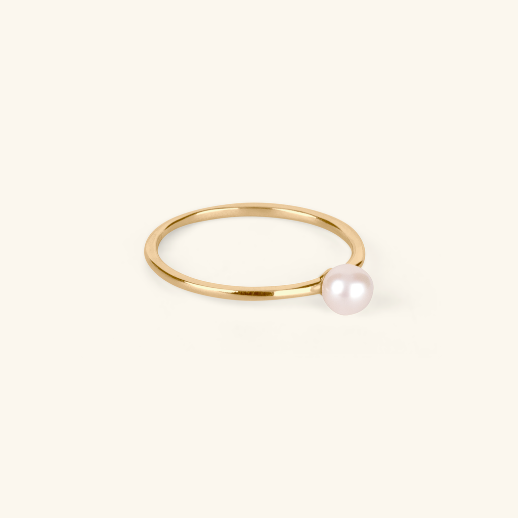 Close-up of  Pearl Stacker Ring 14k gold – Foundry