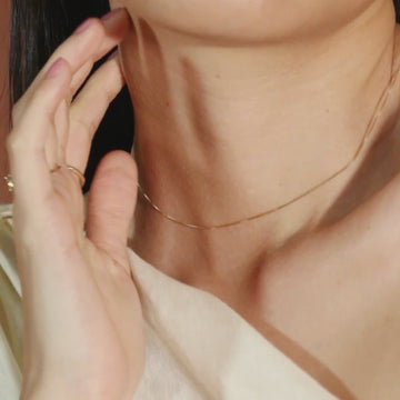 Baby box Chain Necklace 18k gold stacked with Necklace on model, video – Foundry