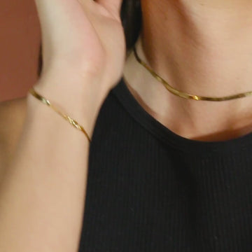 Bold Herringbone Chain Bracelet, Made in 14k solid gold.
