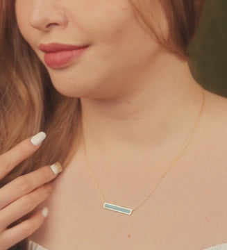Bar Enamel Necklace Turquoise Gold Vermeil  stacked on model neck, video – Foundry
