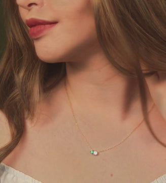 Opal Station Necklace Gold Vermeil stacked  on model neck, video – Foundry