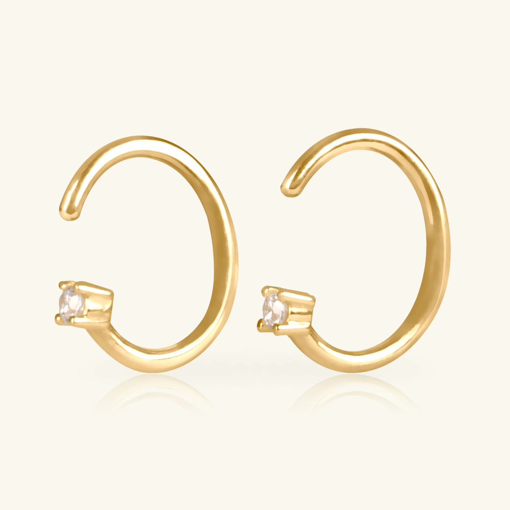 14k gold Reversible Solo Huggie Hoops, side view – Foundry Jewelry