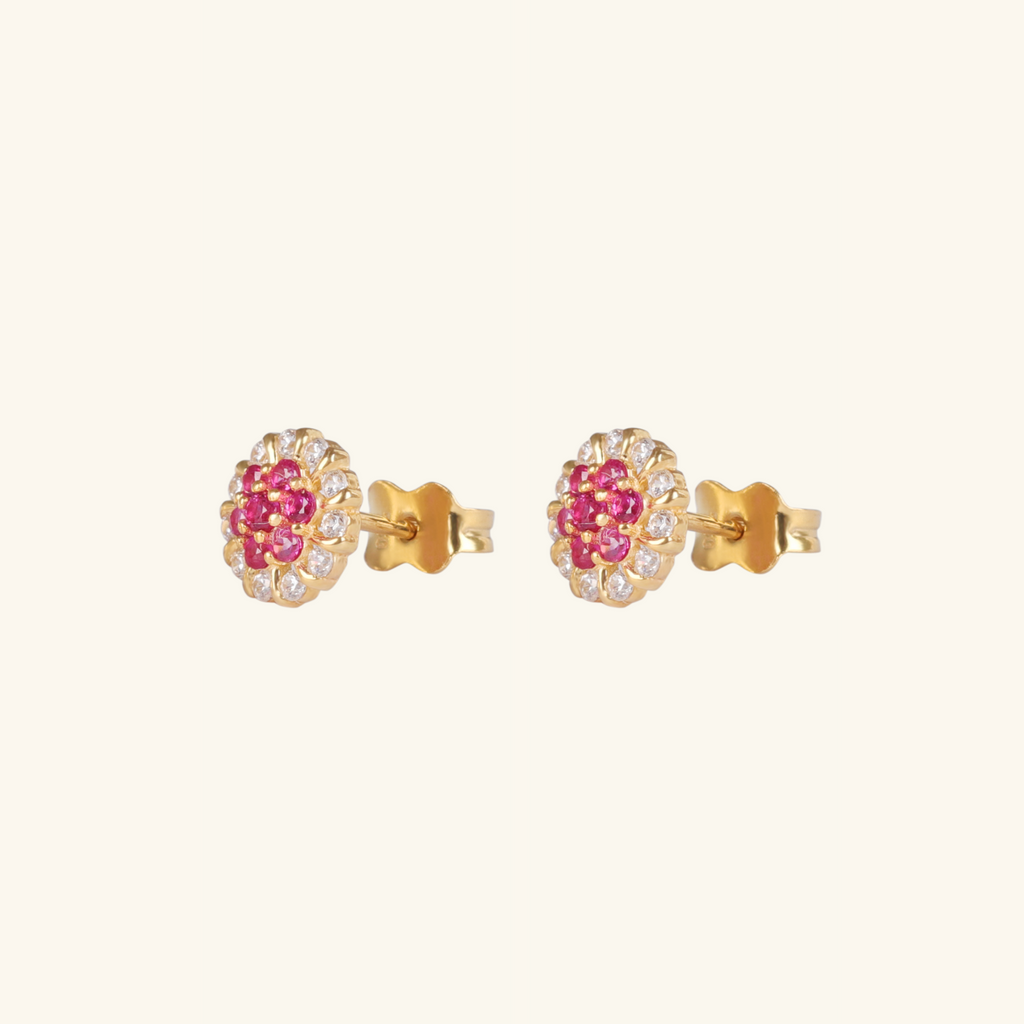 Close-up of push back post lock on Rosa Flower Studs 14k gold – Foundry