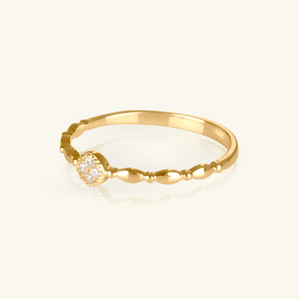 Round Sculpture Ring 14k gold stacked on model finger – Foundry