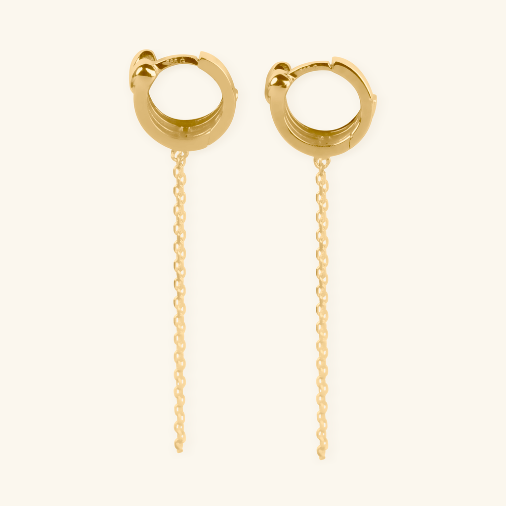 Close-up of saddle back on Row Drop Earrings 14k gold – Foundry