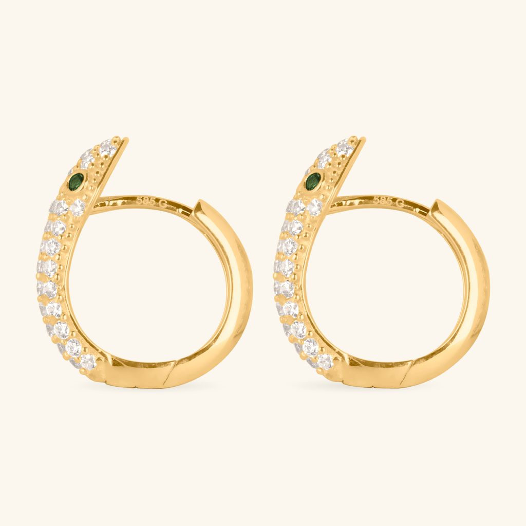 Close-up of saddle back on Serpent hoops 14k gold – Foundry