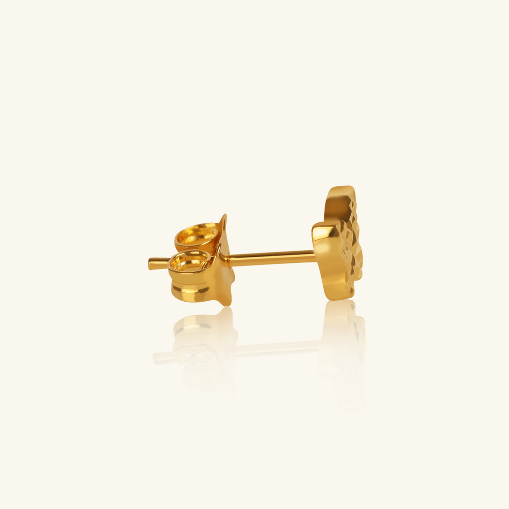 Close-up of Push back post lock clasp on Single Butterfly Stud 18k gold – Foundry