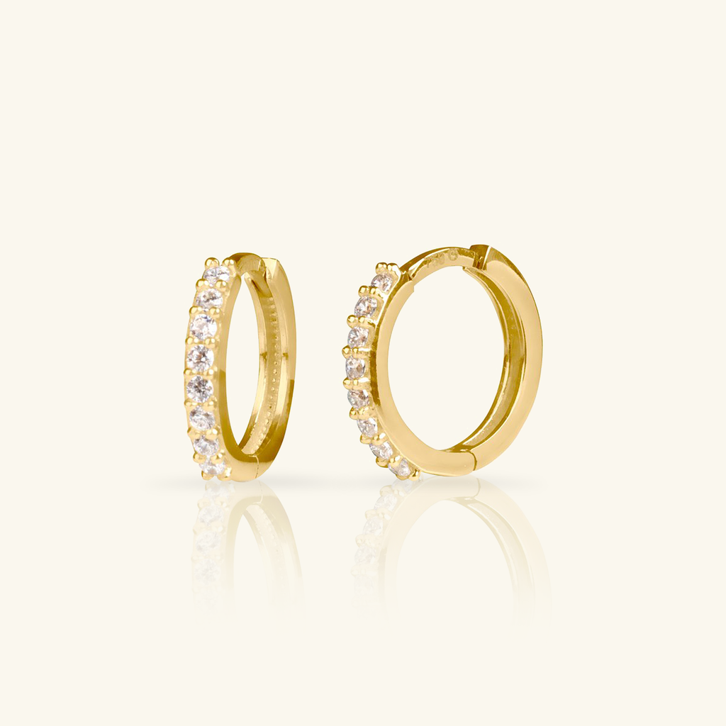 18k gold Single Line Mini Hoops, side view – Foundry Jewelry