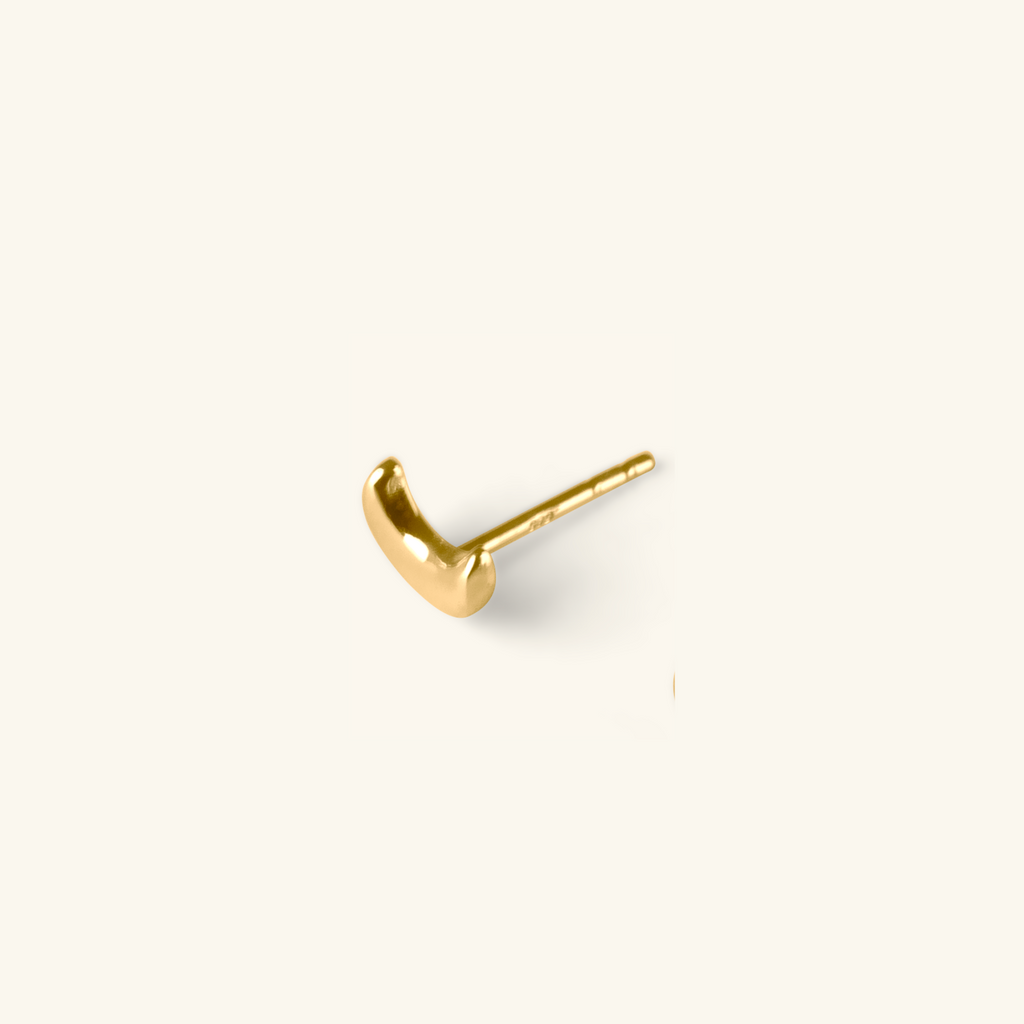 Close-up of push back post lock on Single Moon Stud 14k gold – Foundry