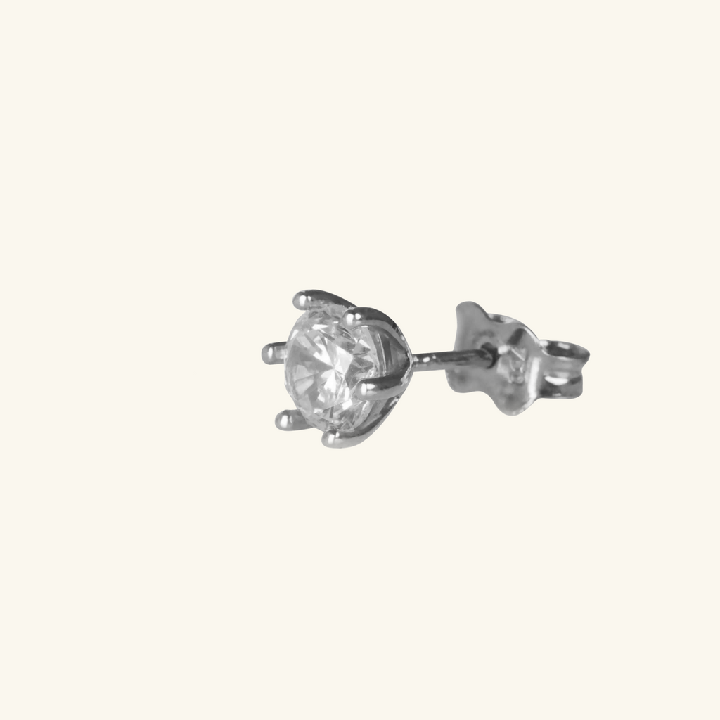18k white gold Single Round Mini  Studs, side view – Foundry Jewelry