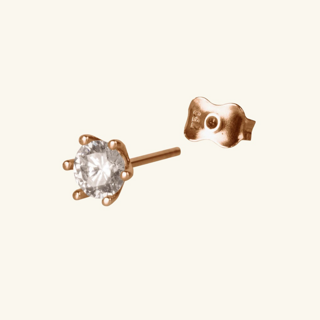 Close-up of Push back post lock clasp on Single Round Mini Stud 18k gold – Foundry