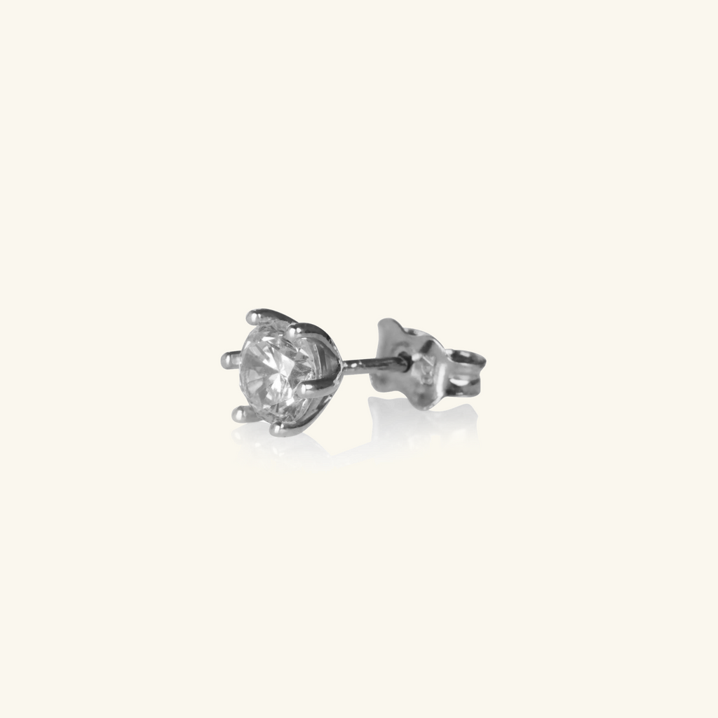 14k gold Single Round Stud White Gold, side view – Foundry Jewelry