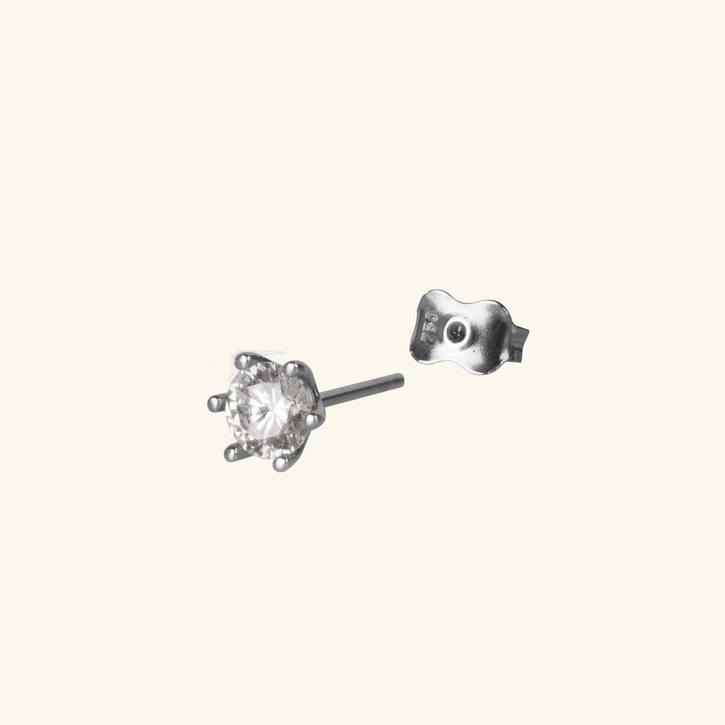 Close-up of Push back post lock clasp on Single Round Stud White Gold 14k gold – Foundry