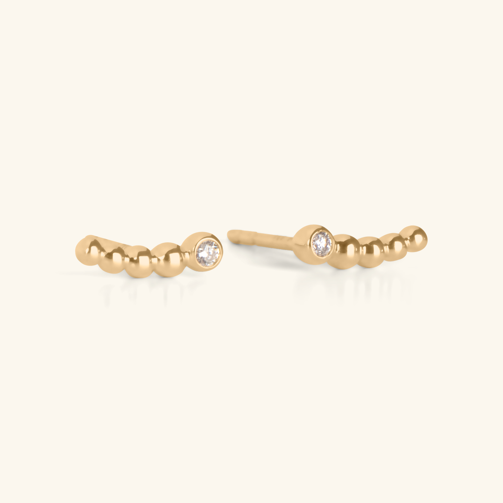 14k gold Solo Diamond Spheres Climbers, front view – Foundry Jewelry