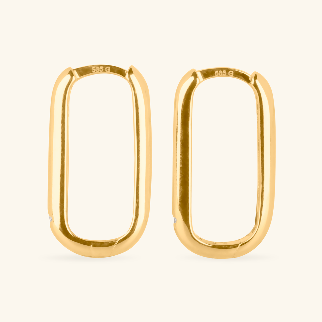 Close-up of saddle back on Solo Large U Hoops 14k gold – Foundry