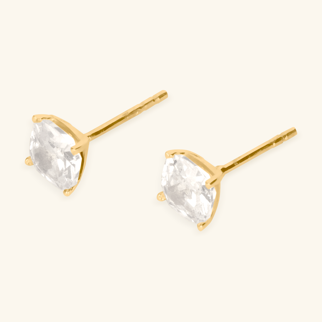 Close-up of push back post lock on Square Cut Studs 14k gold – Foundry