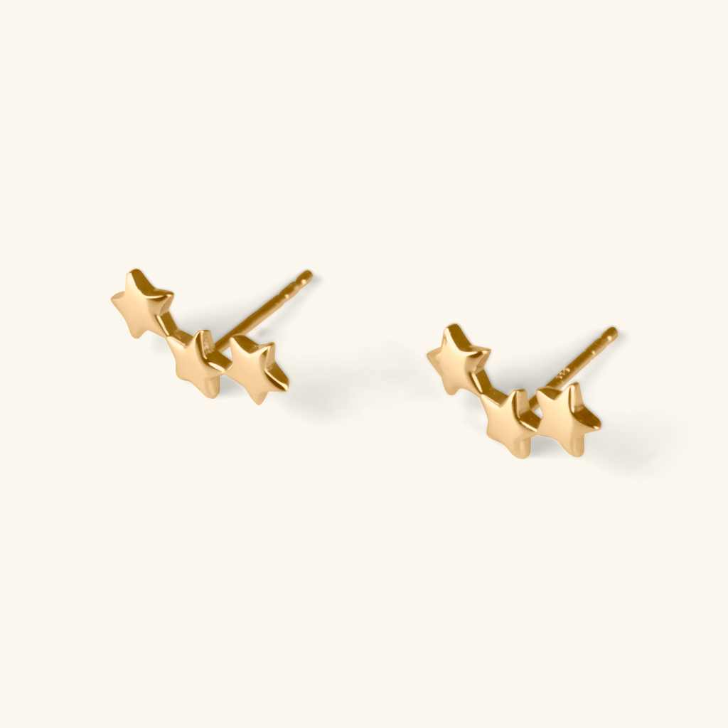 Close-up of push back post lock on Satr Cluster Studs 14k gold – Foundry