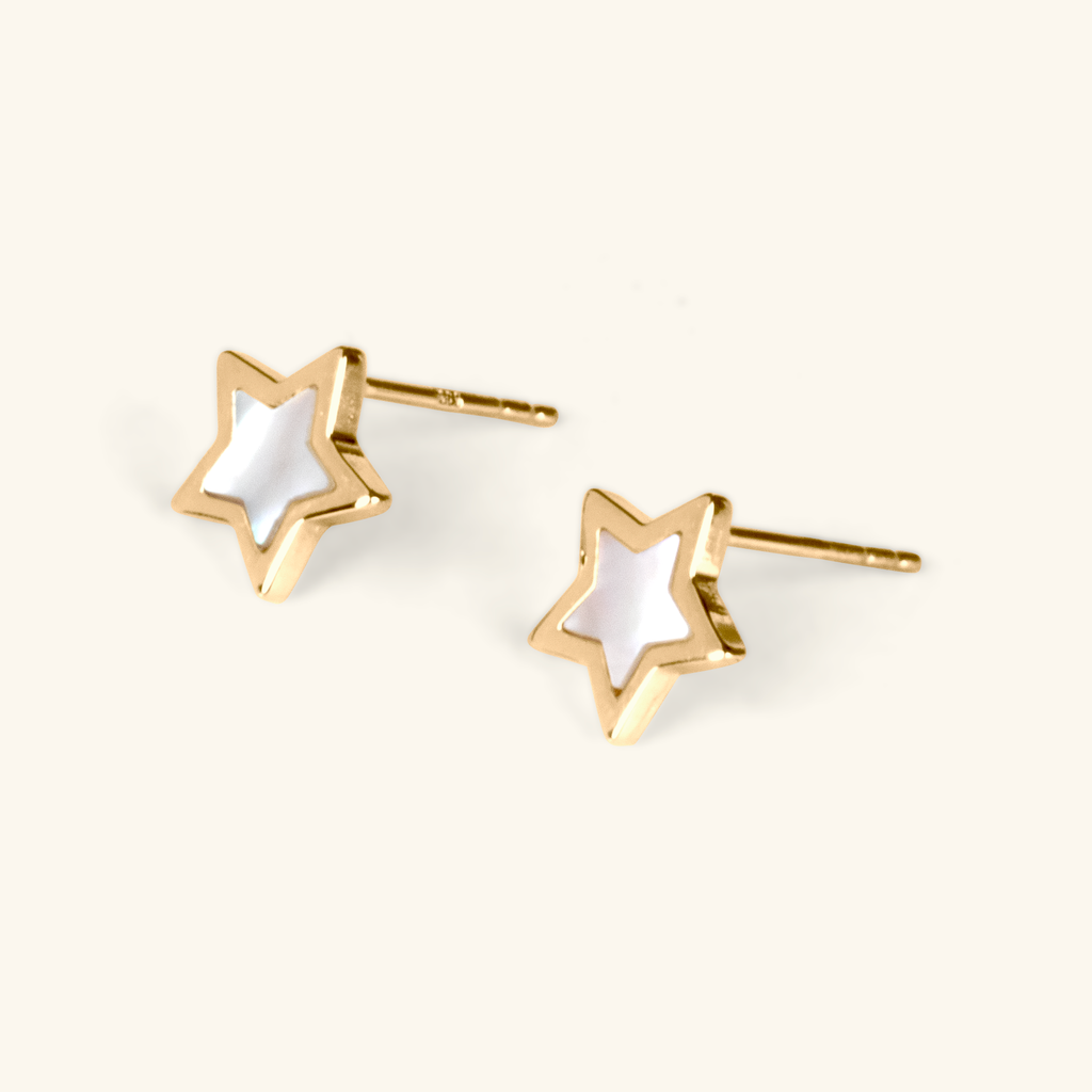 Close-up of push back post lock on Star Mother of Pearl Studs 14k gold – Foundry