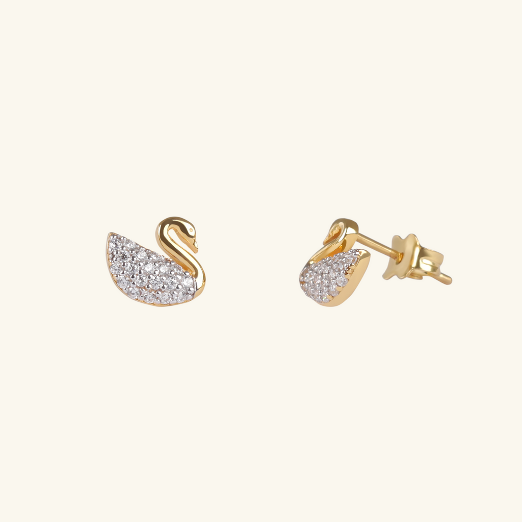 Close-up of push back post lock on Swan Studs 18k gold – Foundry