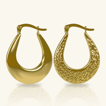 18k gold Texture Medium Hoops, front view – Foundry Jewelry