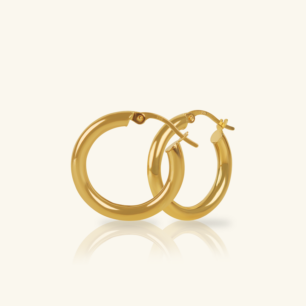 18k gold Tube Small Hoops, front view – Foundry Jewelry