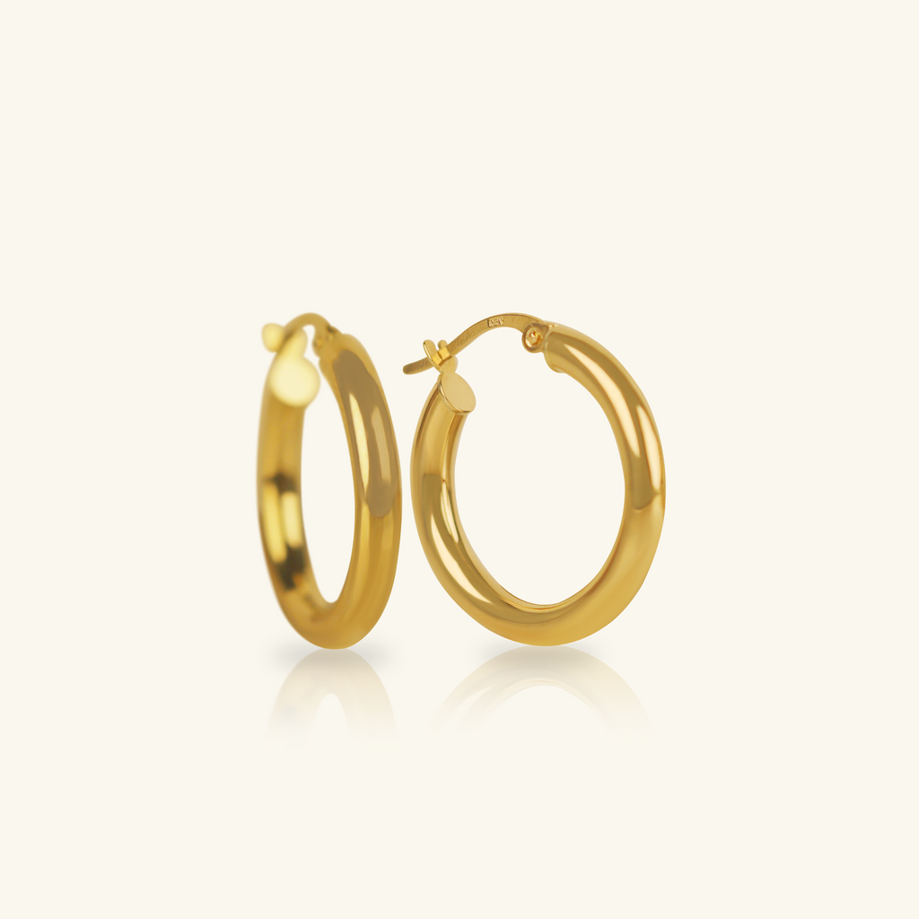 18k gold Tube Small Hoops, front view – Foundry Jewelry