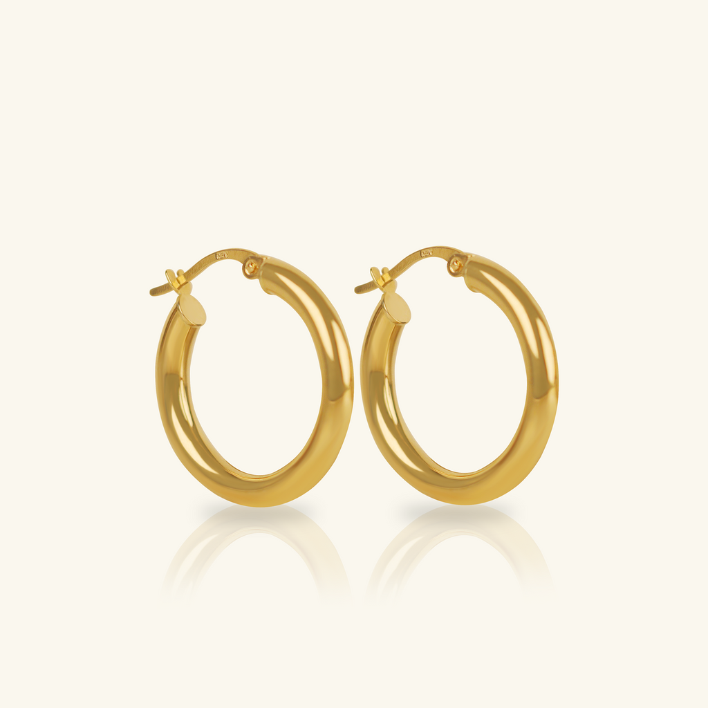 18k gold Tube Small Hoops, front view – Foundry Jewelry