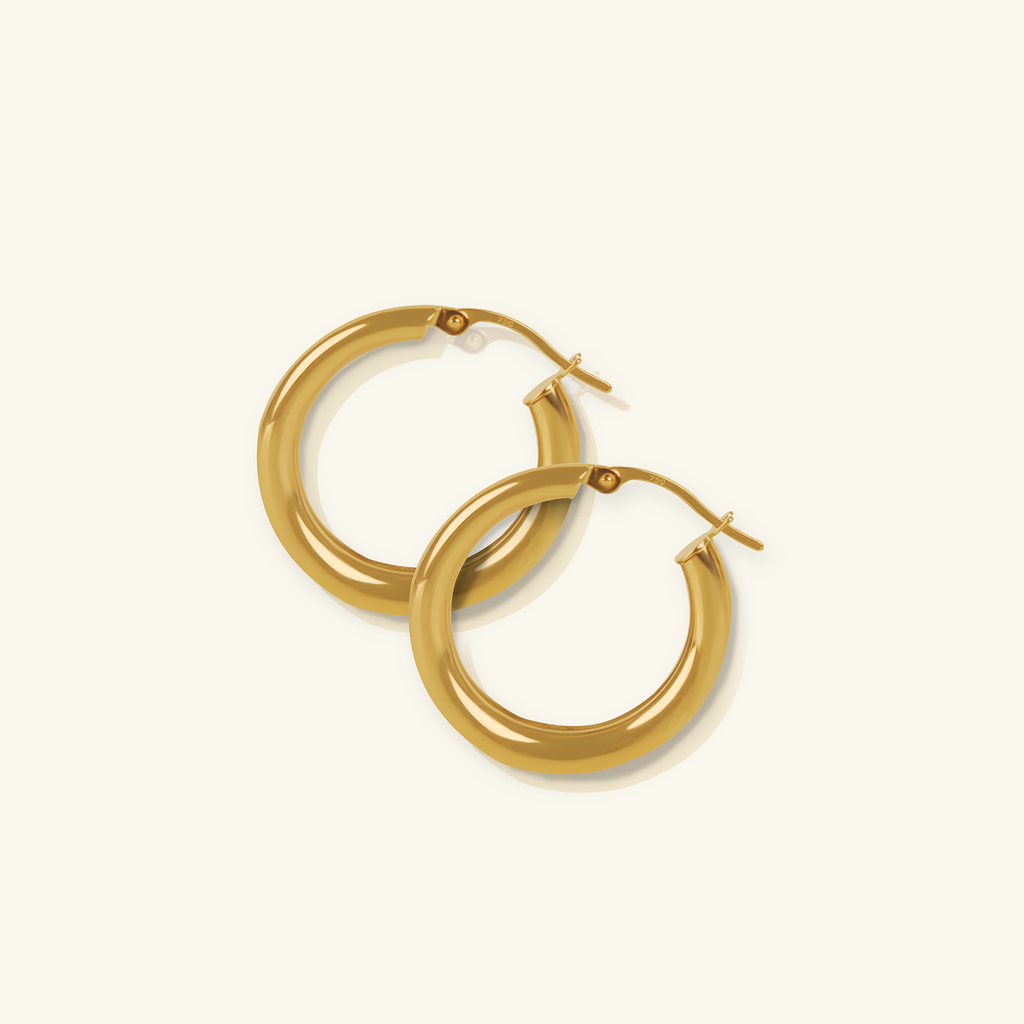 Close-up of latch back on Tube Small Hoops 18k gold – Foundry