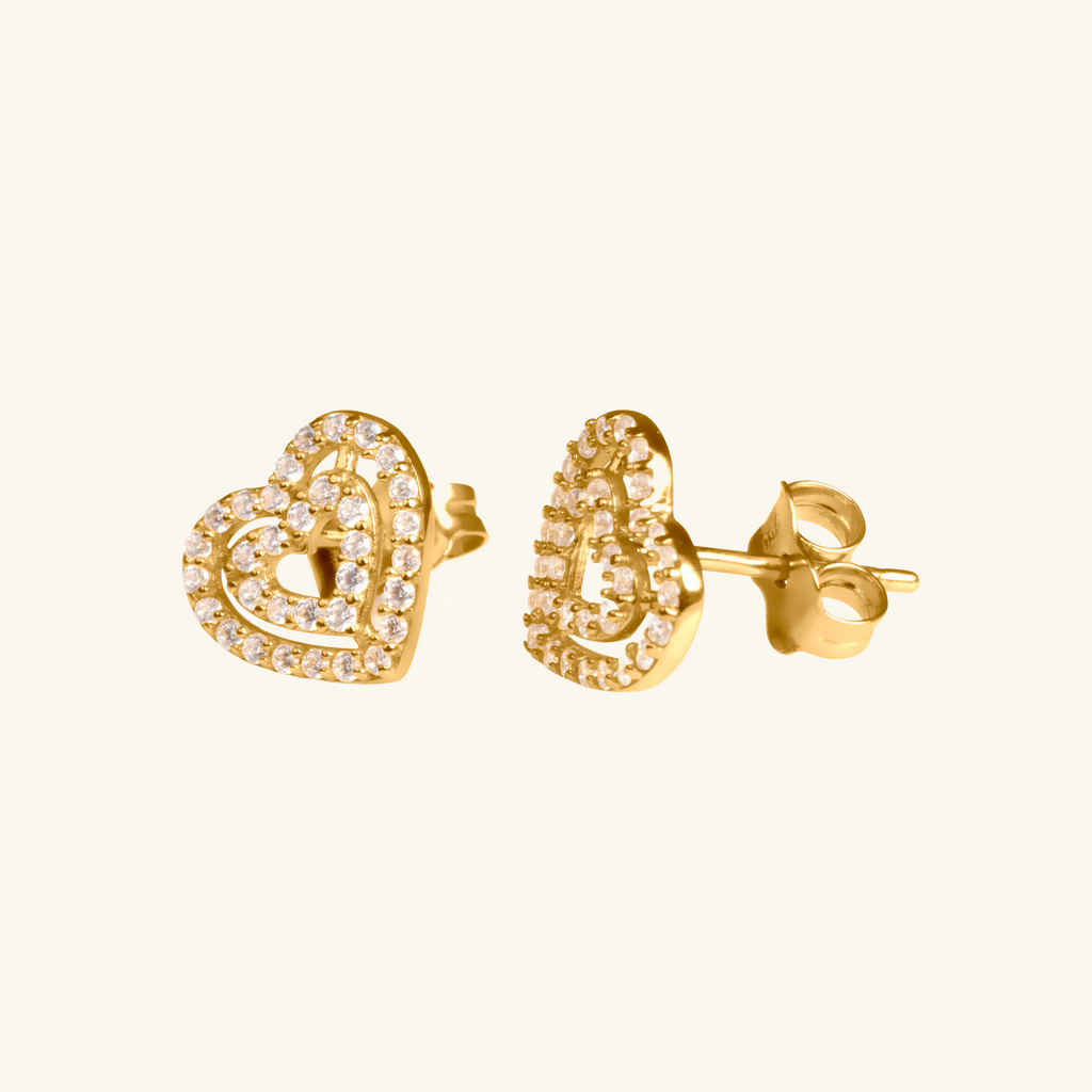 18k gold Twin Hearts Pave Studs, side view – Foundry Jewelry