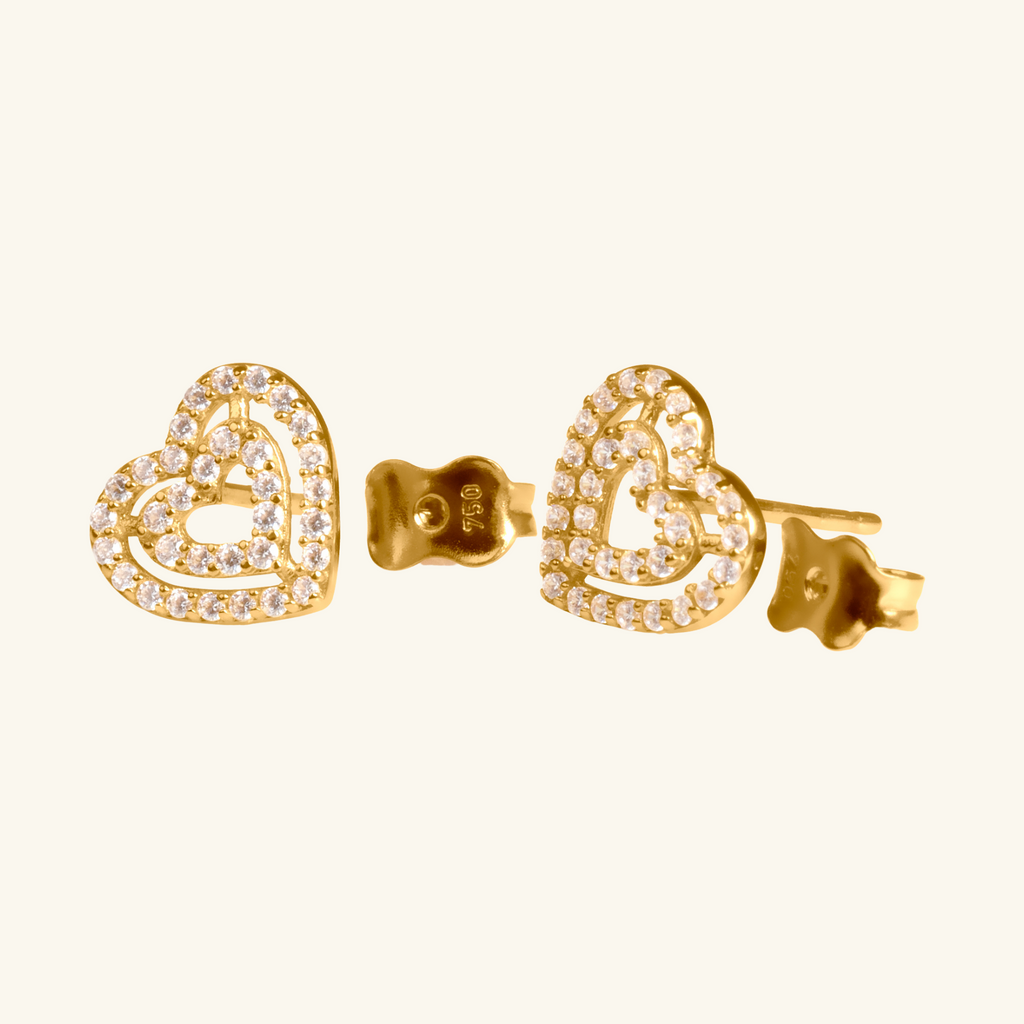 Close-up of push back post lock on Twin Hearts Pave Stud 18k gold – Foundry