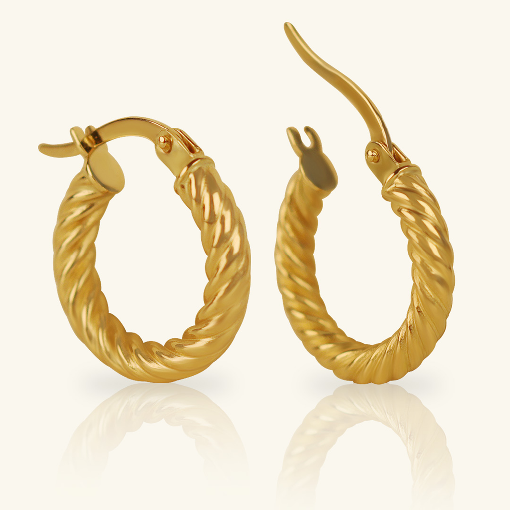 Close-up of saddle back on Twirl Hoops 18k gold – Foundry