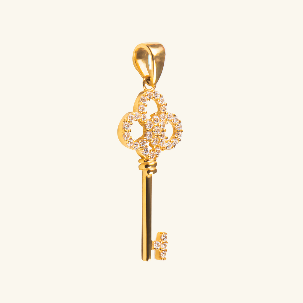 18k gold Victoria Key Pendant, side view – Foundry Jewelry