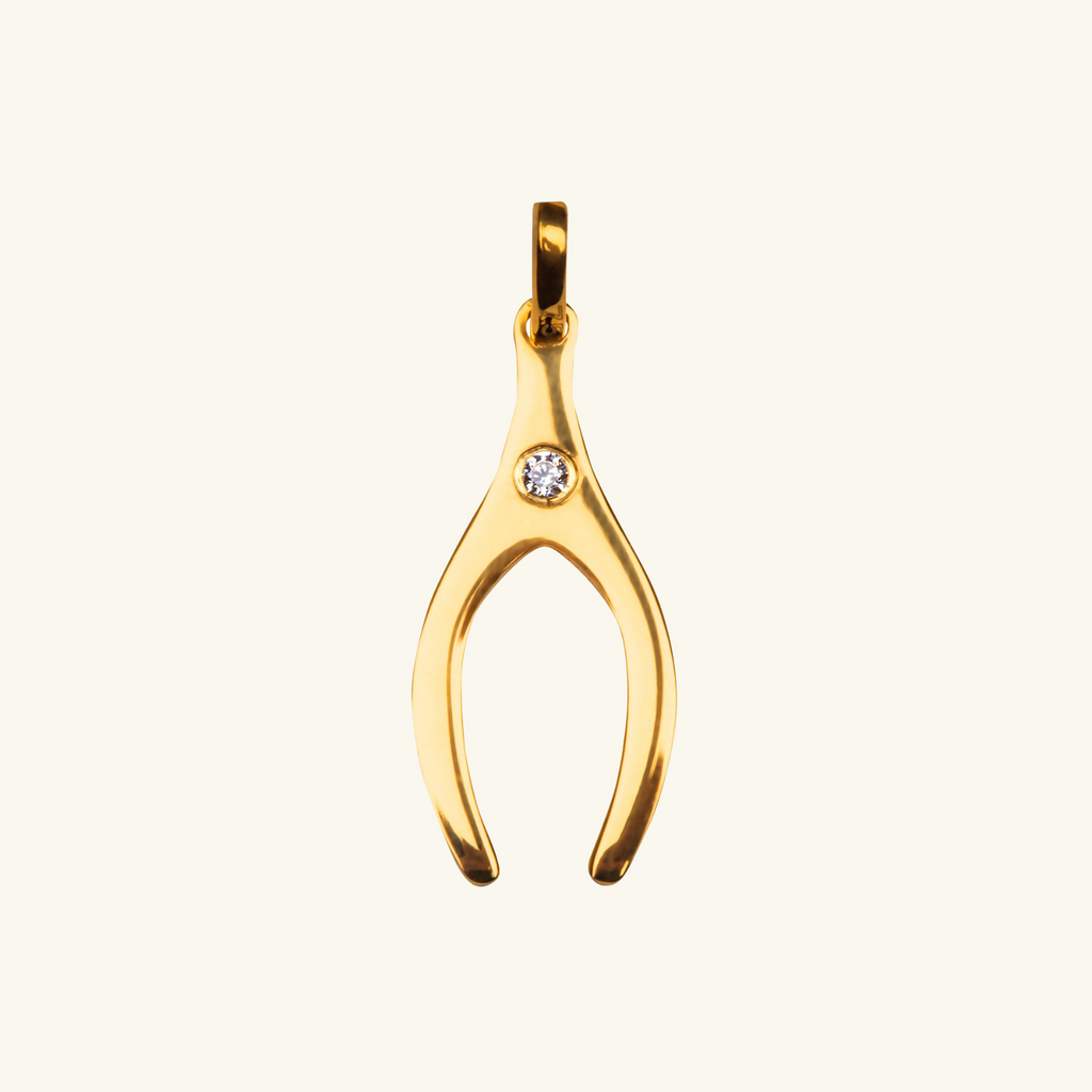 18k gold Wishbone Charm, front view – Foundry Jewelry