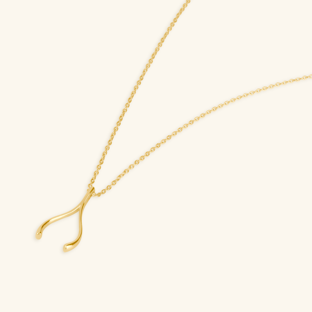 14k gold Wishbone Necklace, front view – Foundry Jewelry