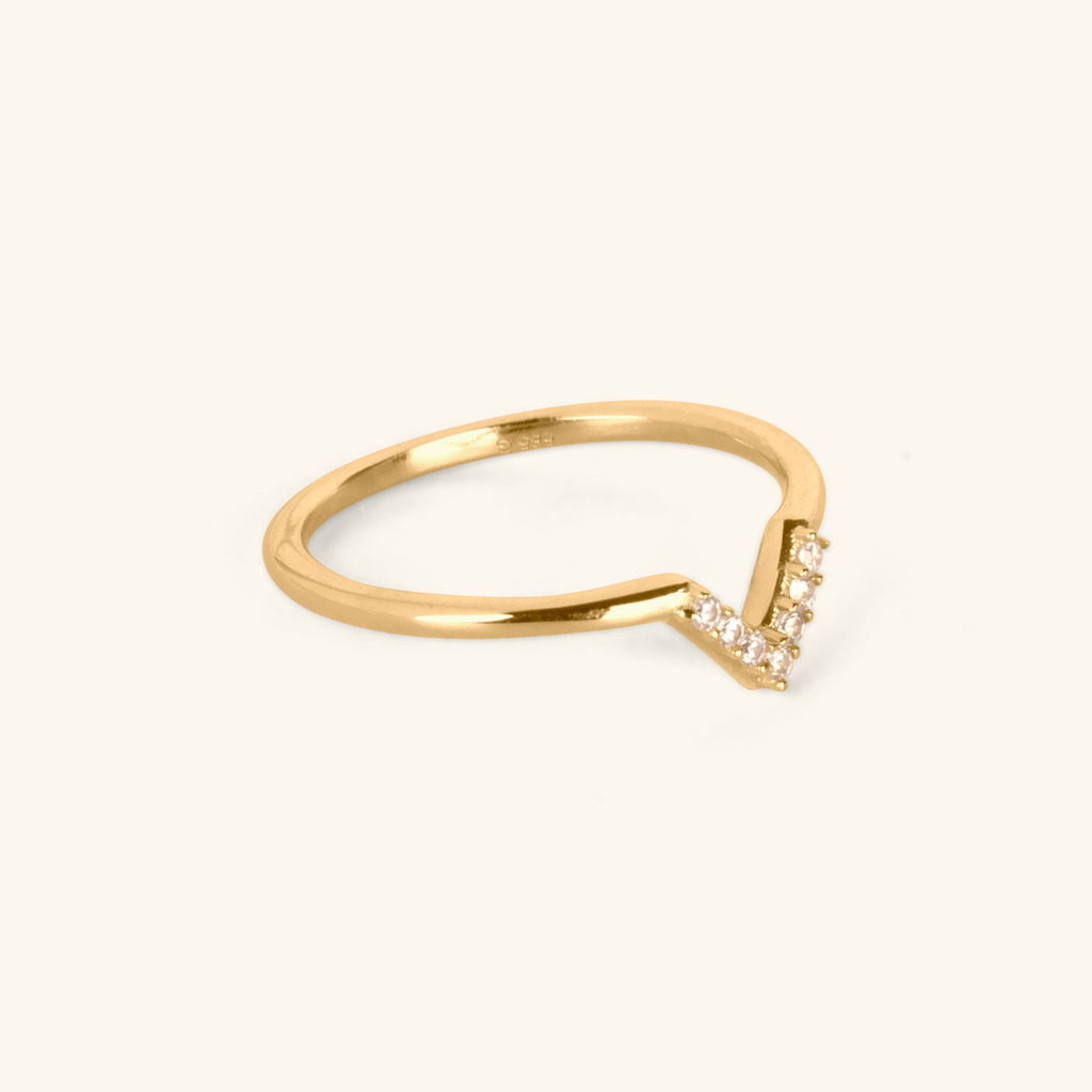 Close-up of Wishbone Stacker Ring 14k gold – Foundry