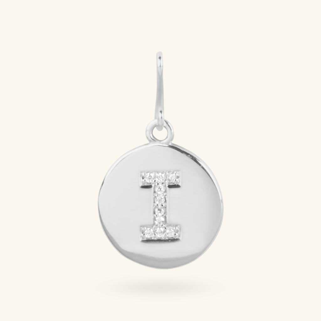 Pavé Letter Hook Charm Sterling Silver, Handcrafted in 925 sterling silver
