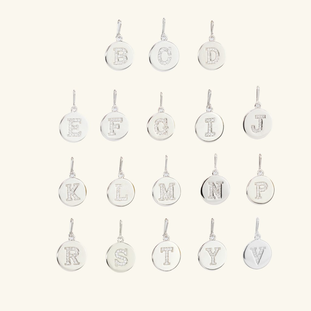 Pavé Letter Hook Charm Sterling Silver, Handcrafted in 925 sterling silver