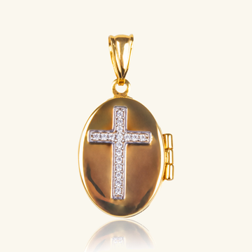 Single Line Cross Locket Pendant,Made in 18k Solid Gold