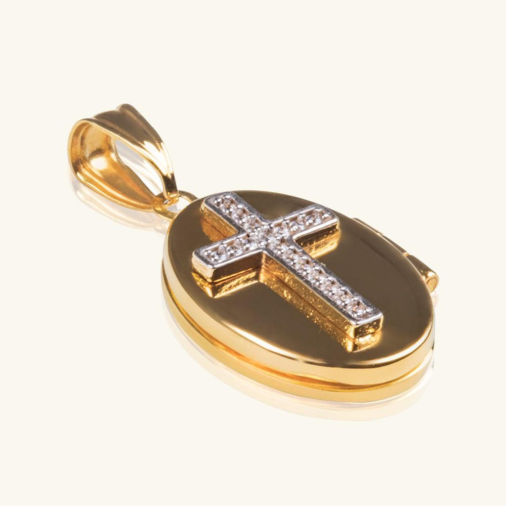 Single Line Cross Locket Pendant,Made in 18k Solid Gold