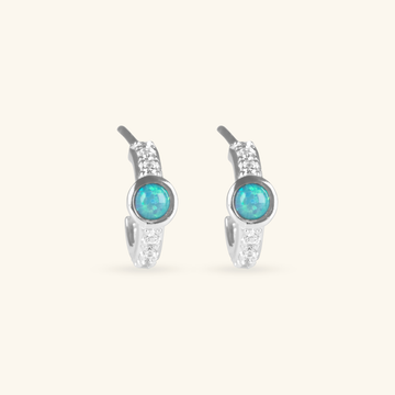 Pavé Opal Mini Hoops Sterling Silver, Handcrafted in 925 sterling silver
