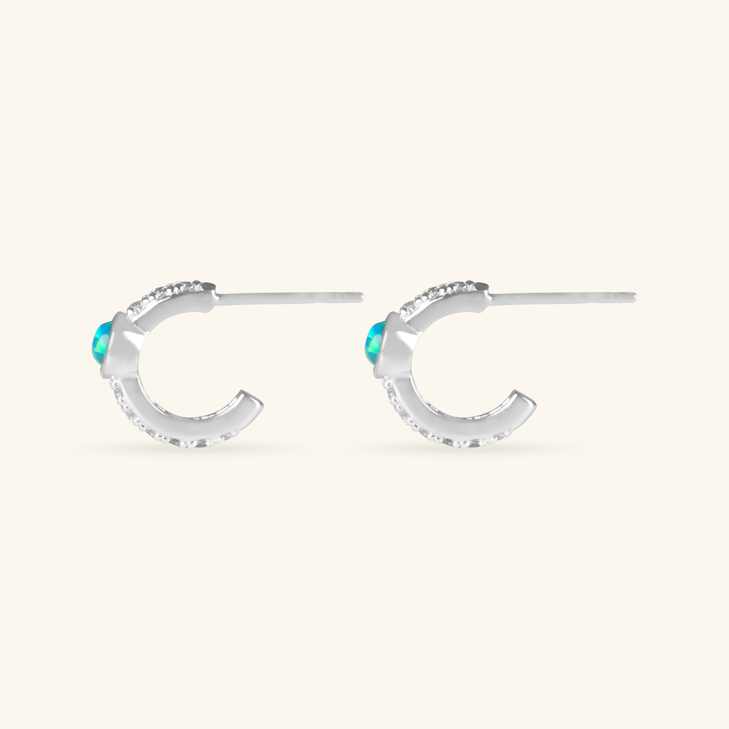Pavé Opal Mini Hoops Sterling Silver, Handcrafted in 925 sterling silver