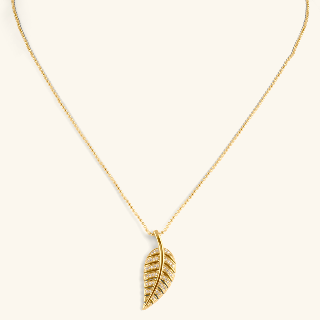 Pavé Leaf Necklace, Handcrafted in 925 sterling silver