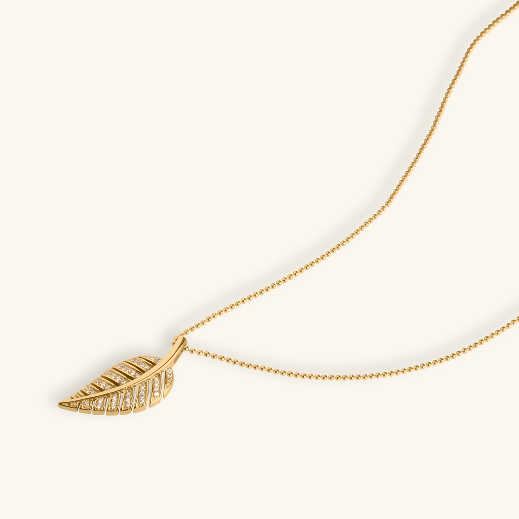 Pavé Leaf Necklace, Handcrafted in 925 sterling silver