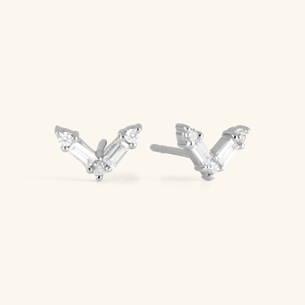 Chevron Crystal Studs Sterling Silver, Handcrafted in 925 sterling silver
