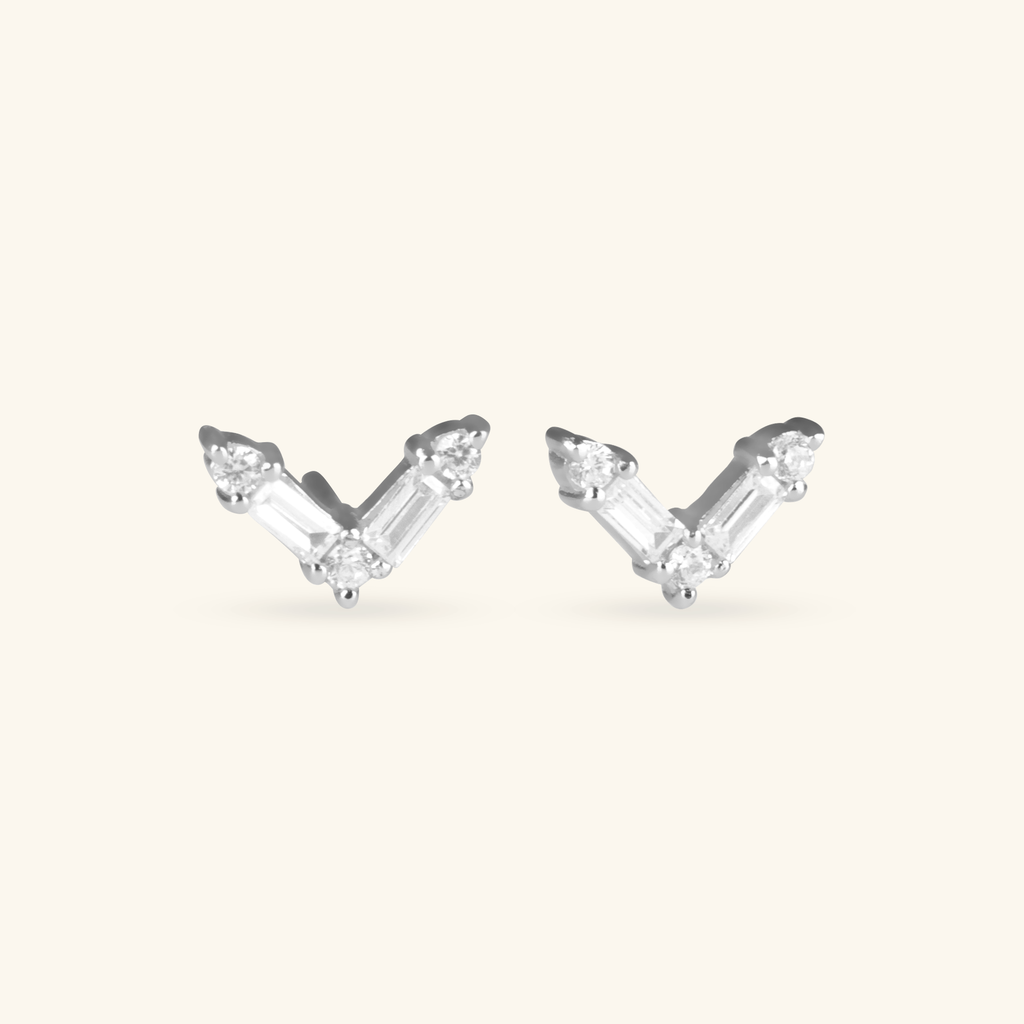 Chevron Crystal Studs Sterling Silver, Handcrafted in 925 sterling silver