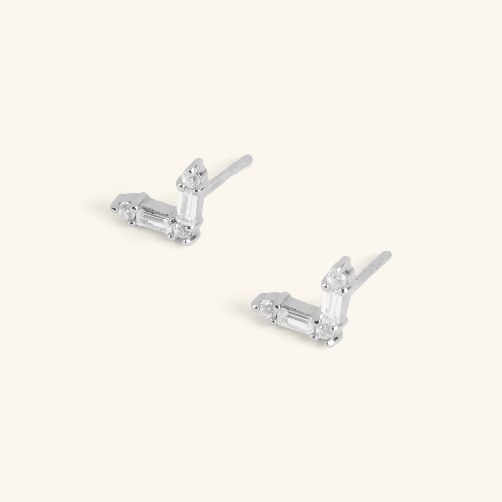 Chevron Crystal Studs Sterling Silver, Handcrafted in 925 sterling silver
