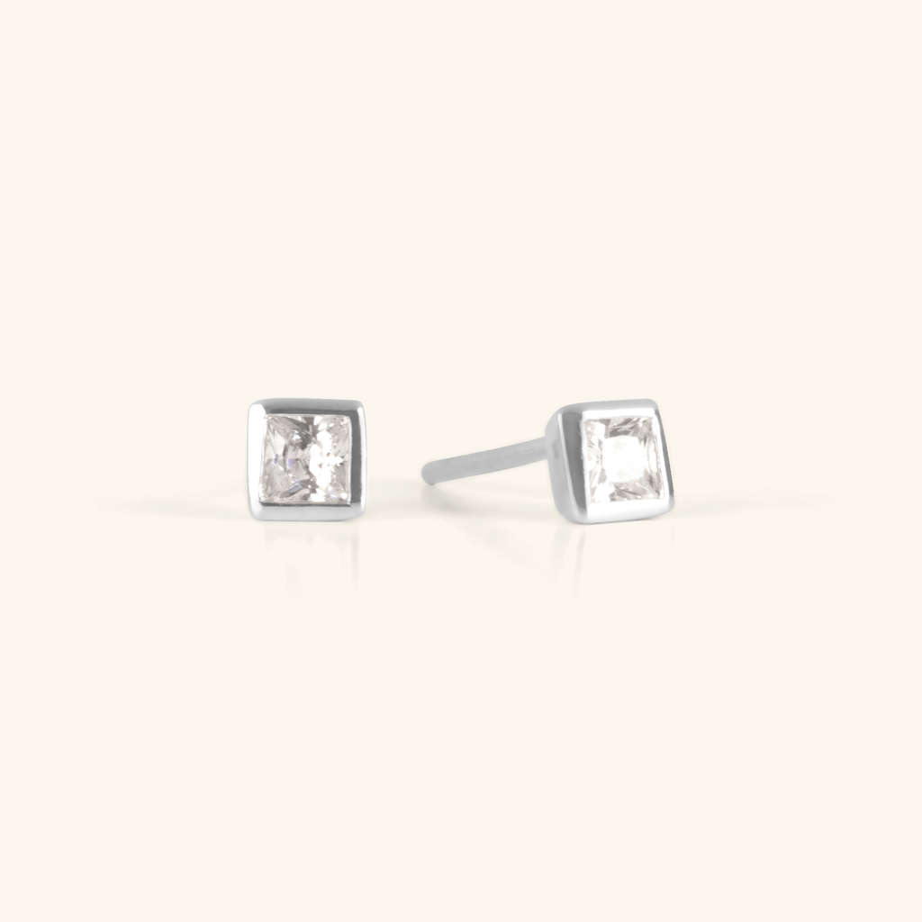Square Studs Sterling Silver,Handcrafted in 925 Sterling Silve