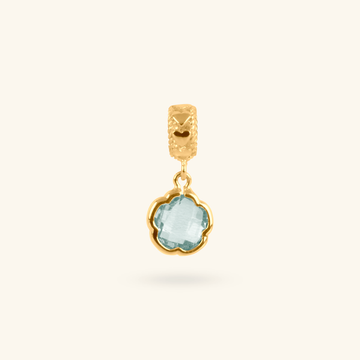 Aquamarine Flower Charm, Made in 18k solid gold